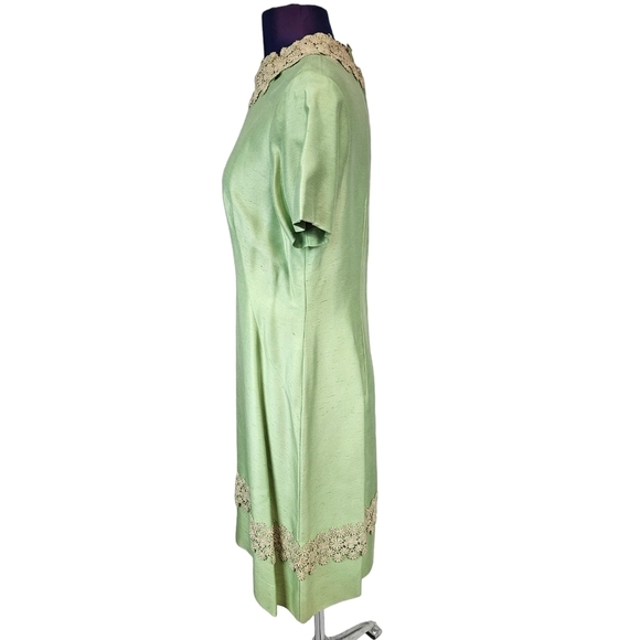 Vintage Sylvia Ann 60s Green Raw Silk Sheath Dress & Coat Size Medium Women L17 - Picture 7 of 15